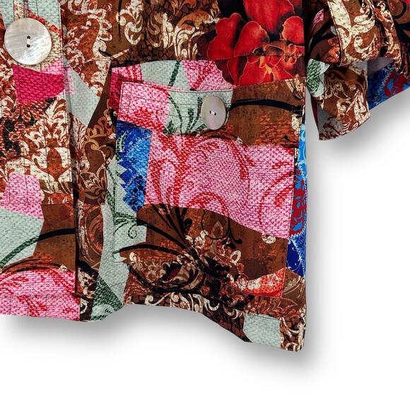 Ali Miles Floral Mixed Media Oyster Button Shirt Plus Size 2X Artsy Lagenlook - Picture 3 of 8